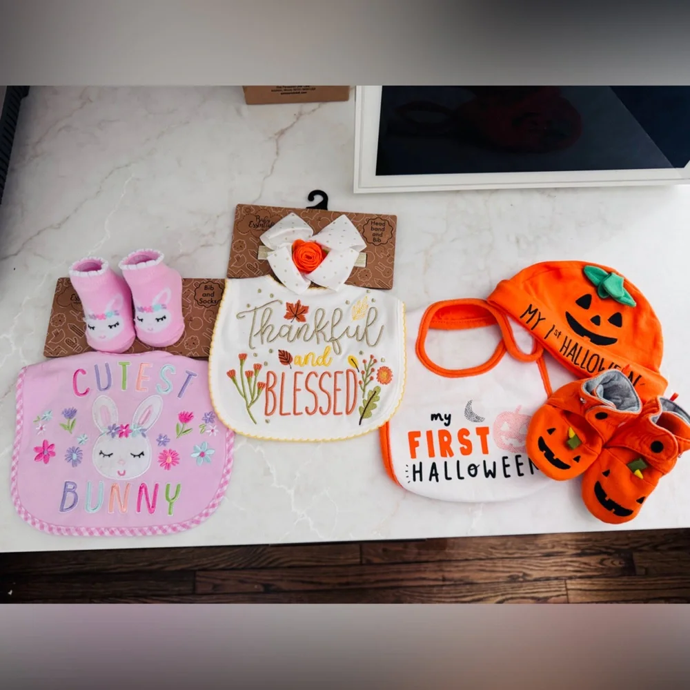 Halloween, Easter, and Thanksgiving Baby Bib and Booties Set